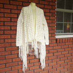 Cato Open Cardigan Sweater Sz L Long Sleeve Crochet Fringe Country Festival Boho